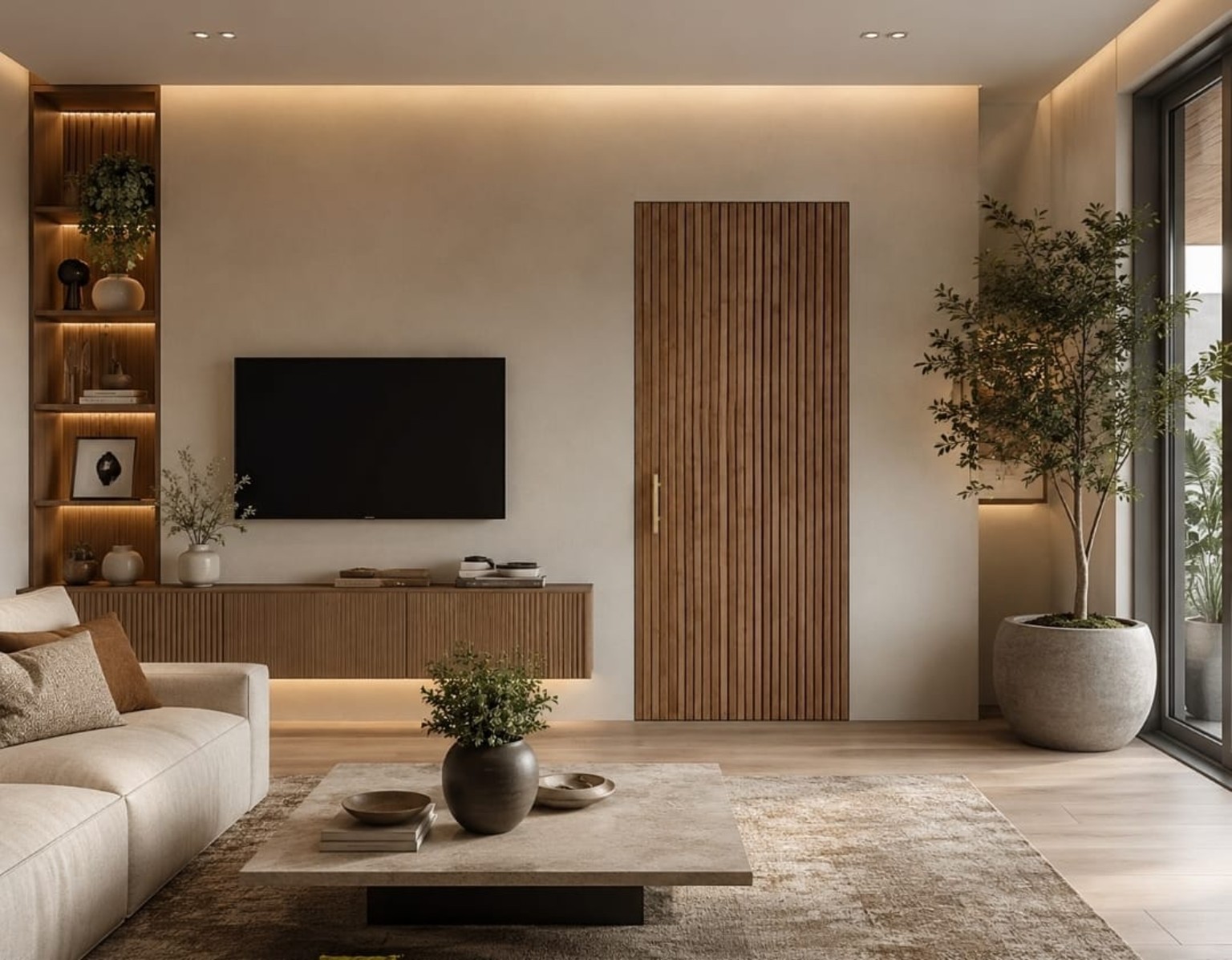 Custom modern hinged wood door